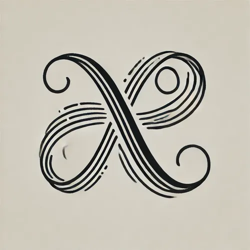 Dessin à l'encre d'un x calligraphié aux larges boucles.