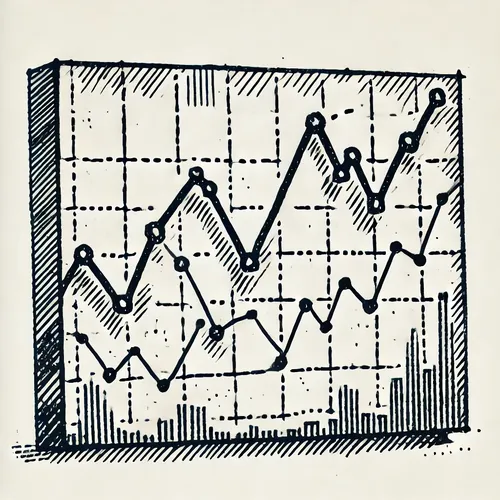 Dessin à l'encre d'un graphique en lignes brisées sur une grille.