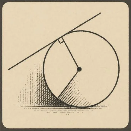 Gravure d'un cercle touché en un point par une droite, le rayon perpendiculaire marqué.